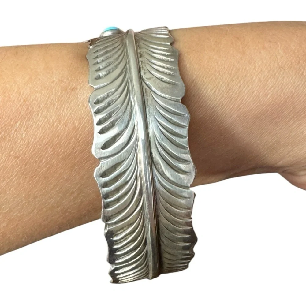 Vintage Navajo Turquoise Sterling Silver Cuff Bracelet by Ben Begaye Signed
